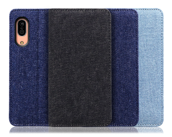 「Denim Series」AQUOS sense3/sense3 lite/sense3 basic用 丈夫なデニム素材 手帳型スマホケース