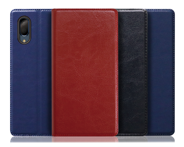 「Solid Series」AQUOS sense3 plus用 革の個性を楽しむ 硬質本革仕様 手帳型スマホケース