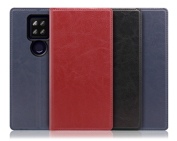 「Solid Series」AQUOS sense4plus用 革の個性を楽しむ 硬質本革仕様 手帳型スマホケース