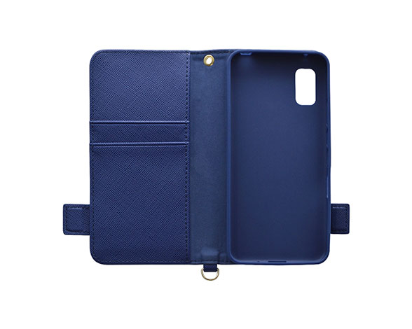 AQUOS wish/wish2 専用ケース 手帳型 ハンドストラップ付き手帳 横型 ネイビー 2