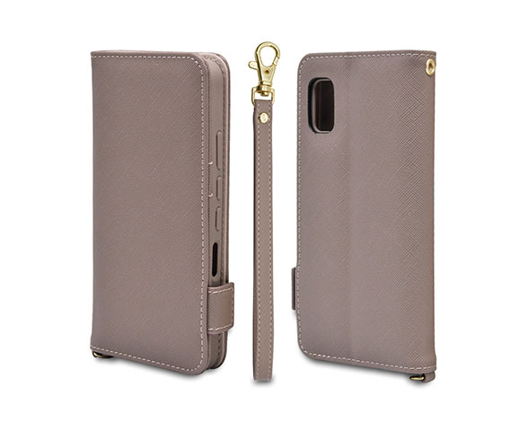 AQUOS wish/wish2 専用ケース 手帳型 ハンドストラップ付き手帳 横型 ココアブラウン