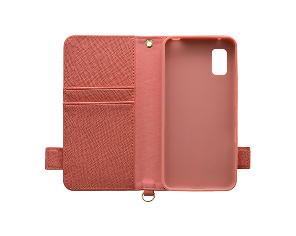 AQUOS wish/wish2 専用ケース 手帳型 ハンドストラップ付き手帳 横型 コーラルピンク 2