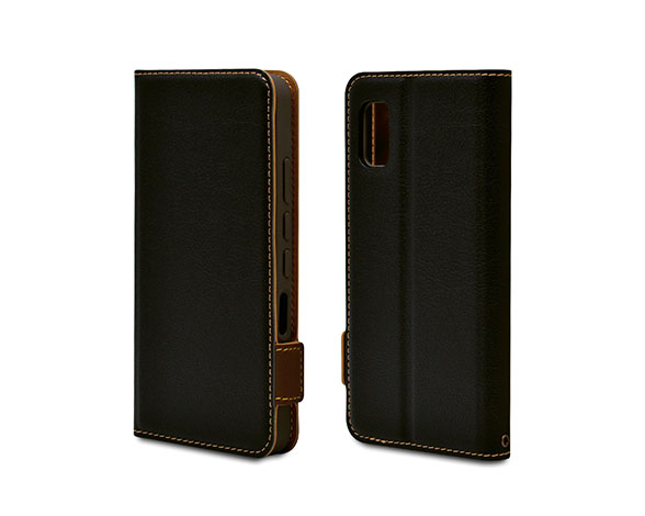 AQUOS wish/wish2 専用ケース 薄型サイドマグネット手帳 横型 BK×DBR