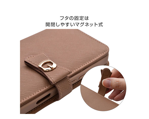 AQUOS wish/wish2 専用ケース 手帳型 リボンベルト手帳 横型 ベージュブラウン 4