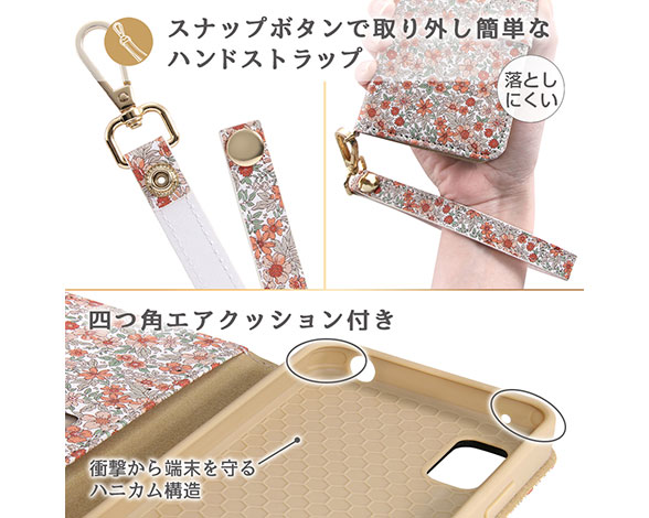 AQUOS wish2/wish/耐衝撃 手帳型ｹｰｽ ｸﾘｱﾎﾟｹｯﾄ ﾊﾝﾄﾞｽﾄﾗｯﾌﾟ ﾙｰﾍﾟ付 花柄 4