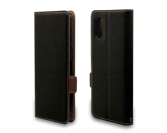 BASIO active/active2 SHG09/SHG12/シンプルスマホ7/シンプルスマホ6 専用ケース 薄型サイドマグネット手帳 横型 BK×DBR