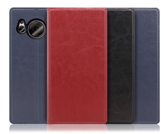 「Solid Series」AQUOS AQUOS sense7 plus用 革の個性を楽しむ 硬質本革仕様 手帳型スマホケース