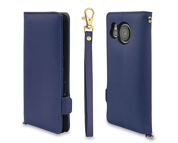 AQUOS sense7 専用ケース 手帳型 ハンドストラップ付き手帳 横型 NV