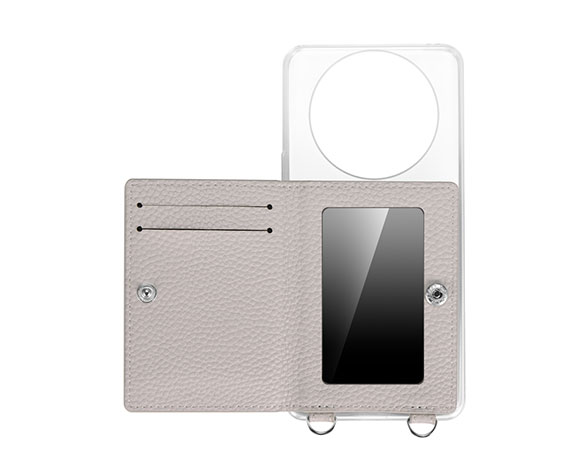 AQUOS R8 pro SH-51D ショルダーストラップ付きレザーケース 「SHOULDER POCKET」 ライトグレー 2
