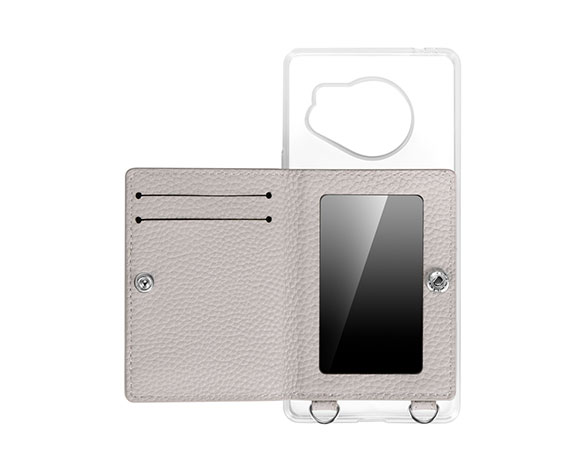 AQUOS R8 SH-52D ショルダーストラップ付きレザーケース 「SHOULDER POCKET」 ライトグレー 2