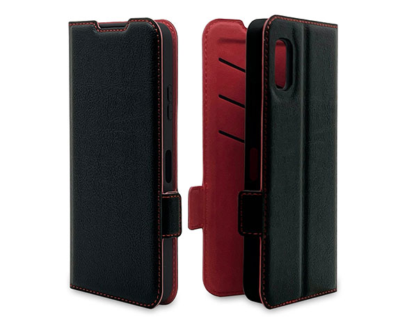 AQUOS wish3 専用ケース 薄型サイドマグネット手帳 横型 BK×RD