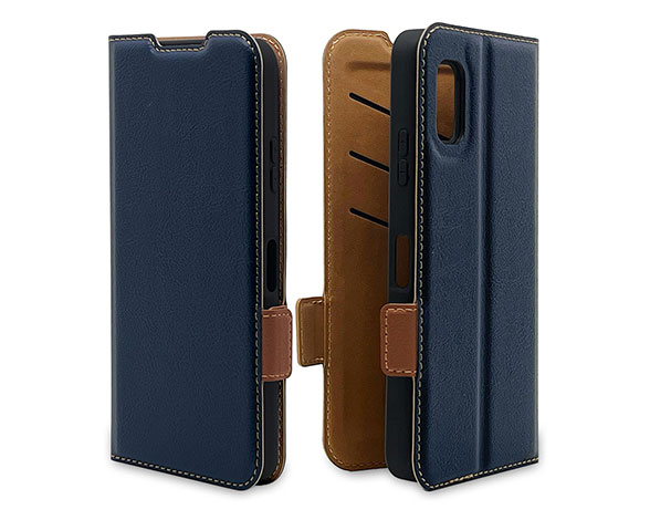 AQUOS wish3 専用ケース 薄型サイドマグネット手帳 横型 NV×BR