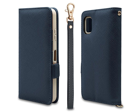 AQUOS wish3 専用ケース 手帳型 ハンドストラップ付き手帳 横型 NV