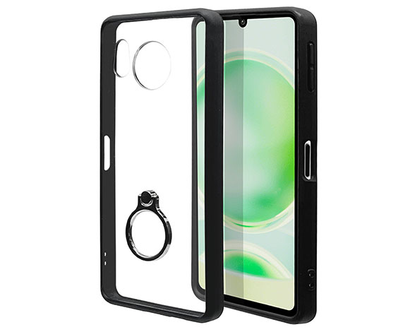 AQUOS sense8 専用ケース ハイブリッド 衝撃吸収ケース ライノ TPU+アクリル リング付き BK×CL