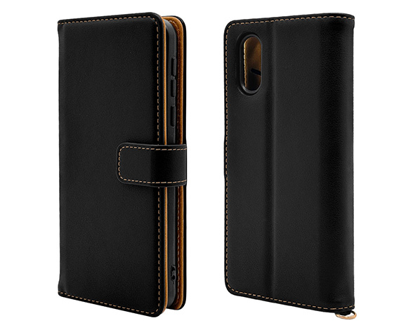 BASIO active/active2 SHG09/SHG12 シンプルスマホ6 シンプルスマホ7専用 ケース カード3枚手帳 横型 BK