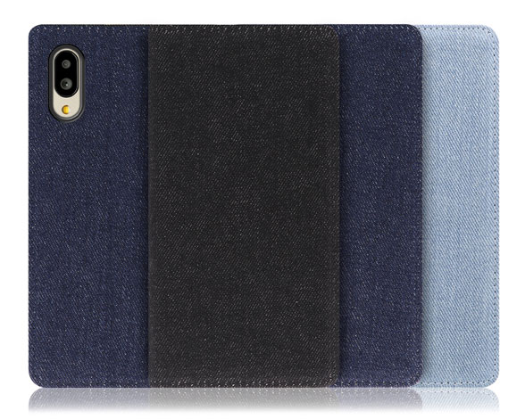 「Denim Series」シンプルスマホ7/シンプルスマホ6/BASIO active/active2 SHG09/SHG12用 丈夫なデニム素材 手帳型スマホケース