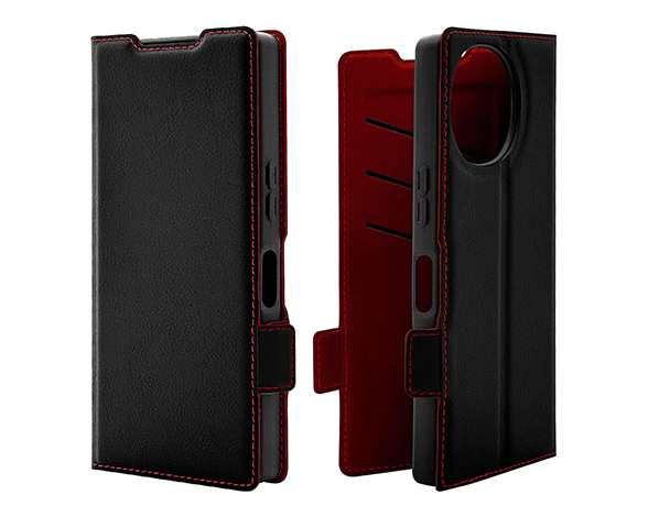 AQUOS R10/R9 専用ケース 薄型サイドマグネット手帳 横型 BK×RD
