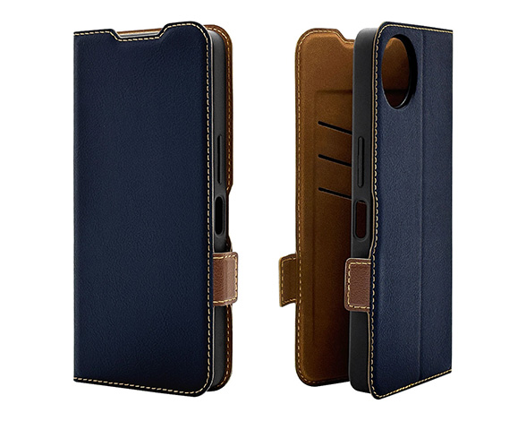 AQUOS wish5 専用ケース 薄型サイドマグネット手帳 横型 NV×BR