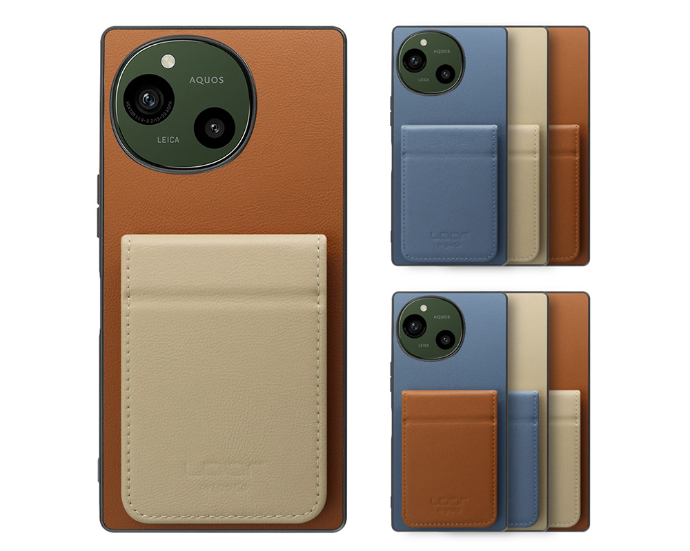 「BASIC-SHELL SLIM CARD 2カード」AQUOS R9/R10用 背面ケース カード収納 薄型 大容量 本革