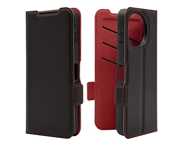 AQUOS sense10/sense9 専用ケース 薄型サイドマグネット手帳 横型 BK×RD