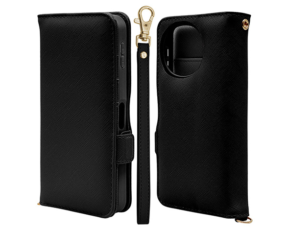 AQUOS sense10/sense9 専用ケース 手帳型 ハンドストラップ付き手帳 横型 BK