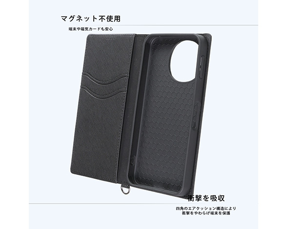 AQUOS sense10 / AQUOS sense9 Durable 耐衝撃 マグネット不使用 シンプル スクエア 手帳型レザーケース 3