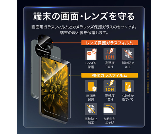 AQUOS R11 SH-51G/SH-M35 ガラスフィルム＋レンズ保護ガラスフィルム セット 超透明 2