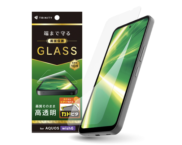 AQUOS wish6 高透明 画面保護強化ガラス カドピタ