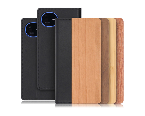 「Nature Series」AQUOS wish6用 天然木使用 名入れ・柄入れ対応 手帳型スマホケース