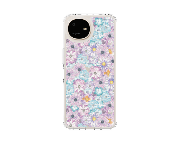 AQUOS wish6 日比谷花壇 HarmonyinBloom パープル スリムプロテクションケース