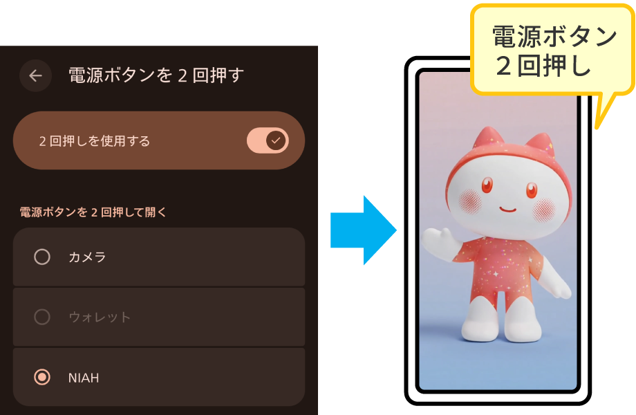 電源ボタン2回押しでNIAH起動